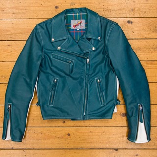 Ladies Motorcycle Jacket, White and Teal Steerhide, UK 12 - S#5229