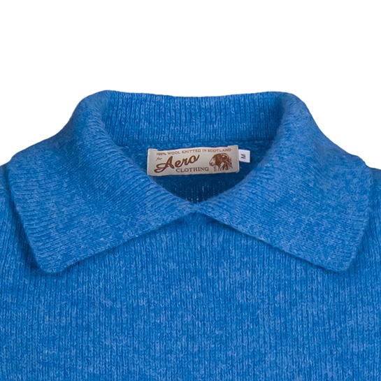 Eton Collared Sports Sweater: Dusty Blue, Aero Leathers