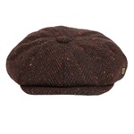 Heavy Donegal Tweed Eight Panel Cap: Burgundy Flecked Herringbone