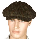 Harris Tweed Eight Panel Bakers Boy Cap: Moss Green