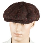 Heavy Donegal Tweed Eight Panel Cap: Burgundy Flecked Herringbone