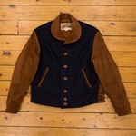 Wool and Leather Aeromarine, Navy Melton and Rust Goat Suede, 42"- S#5383