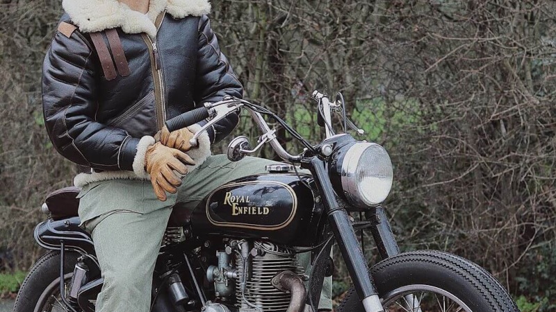 Biker wearing a leather jacket