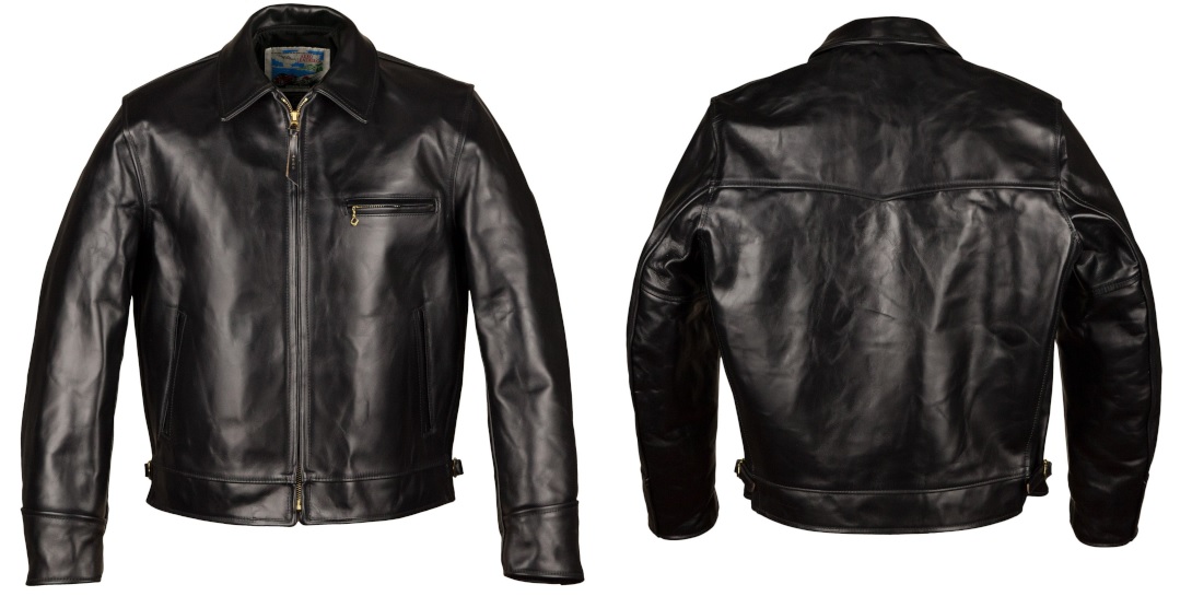 Aero's Highwayman leather jacket (front and back)